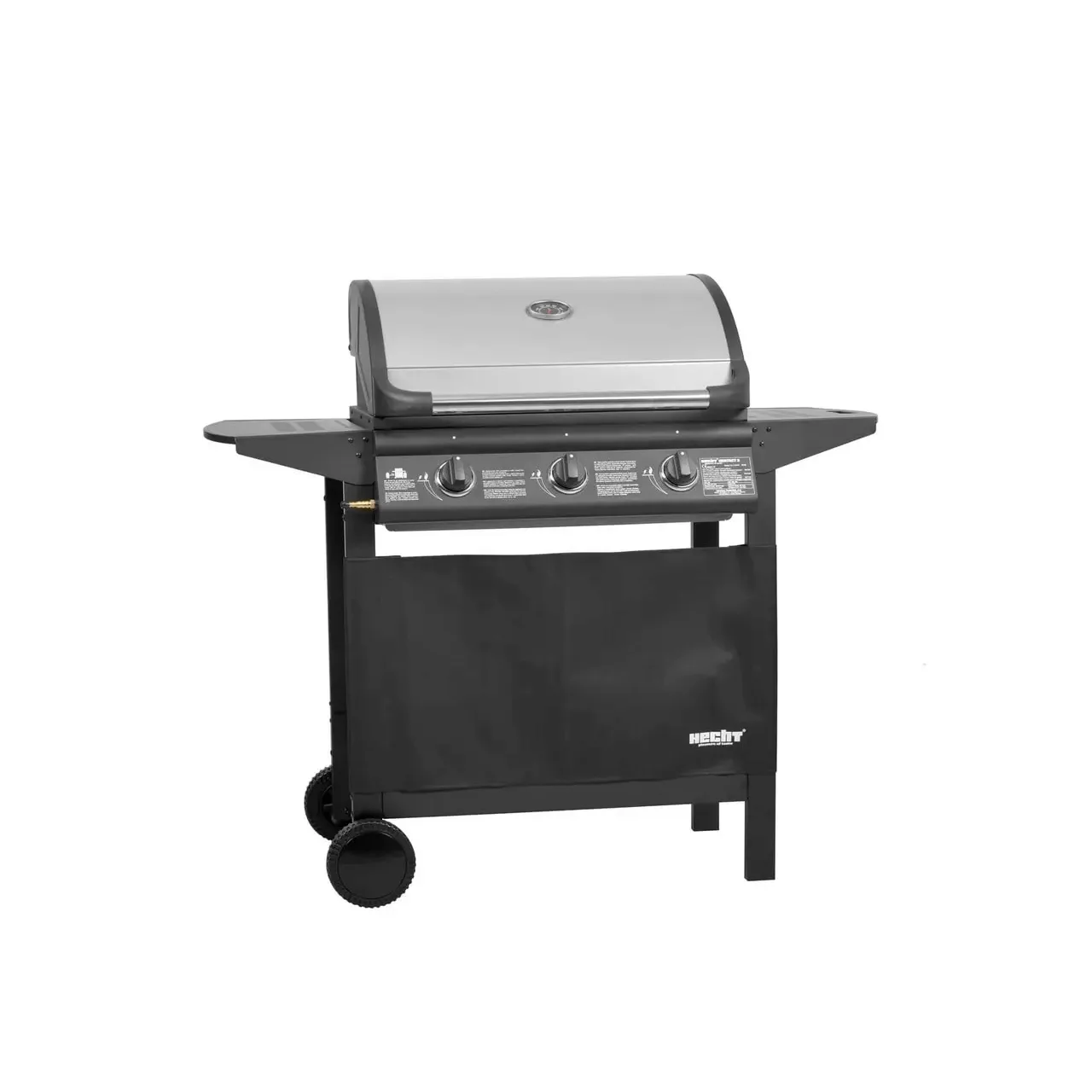 Gratar pe gaz cu 3 arzatoare HECHT Contact 3, 10.5 kW, suprafata gatit 62 x 42 cm, gratar din fonta, cu termometru, roti pentru transport 3