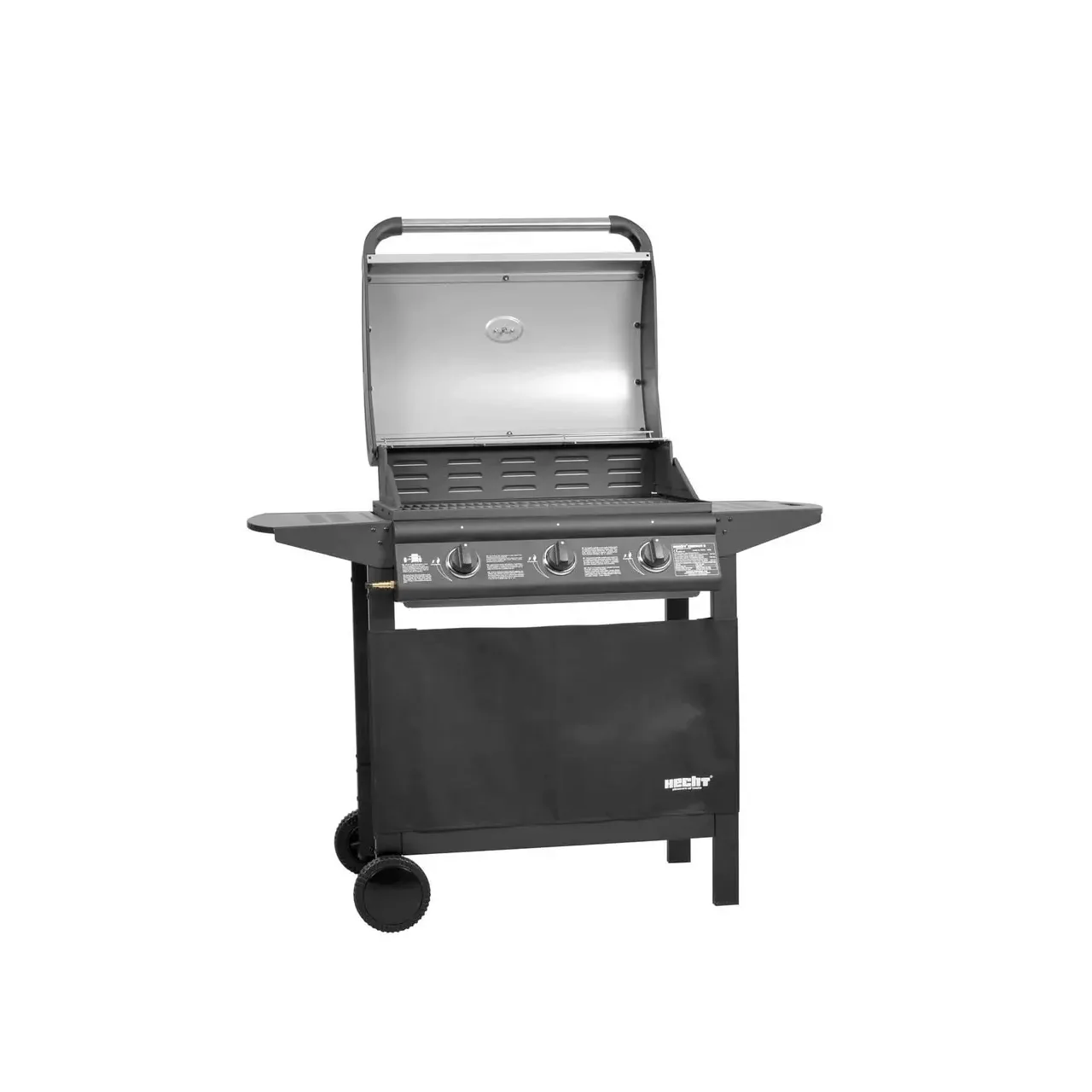 Gratar pe gaz cu 3 arzatoare HECHT Contact 3, 10.5 kW, suprafata gatit 62 x 42 cm, gratar din fonta, cu termometru, roti pentru transport 6