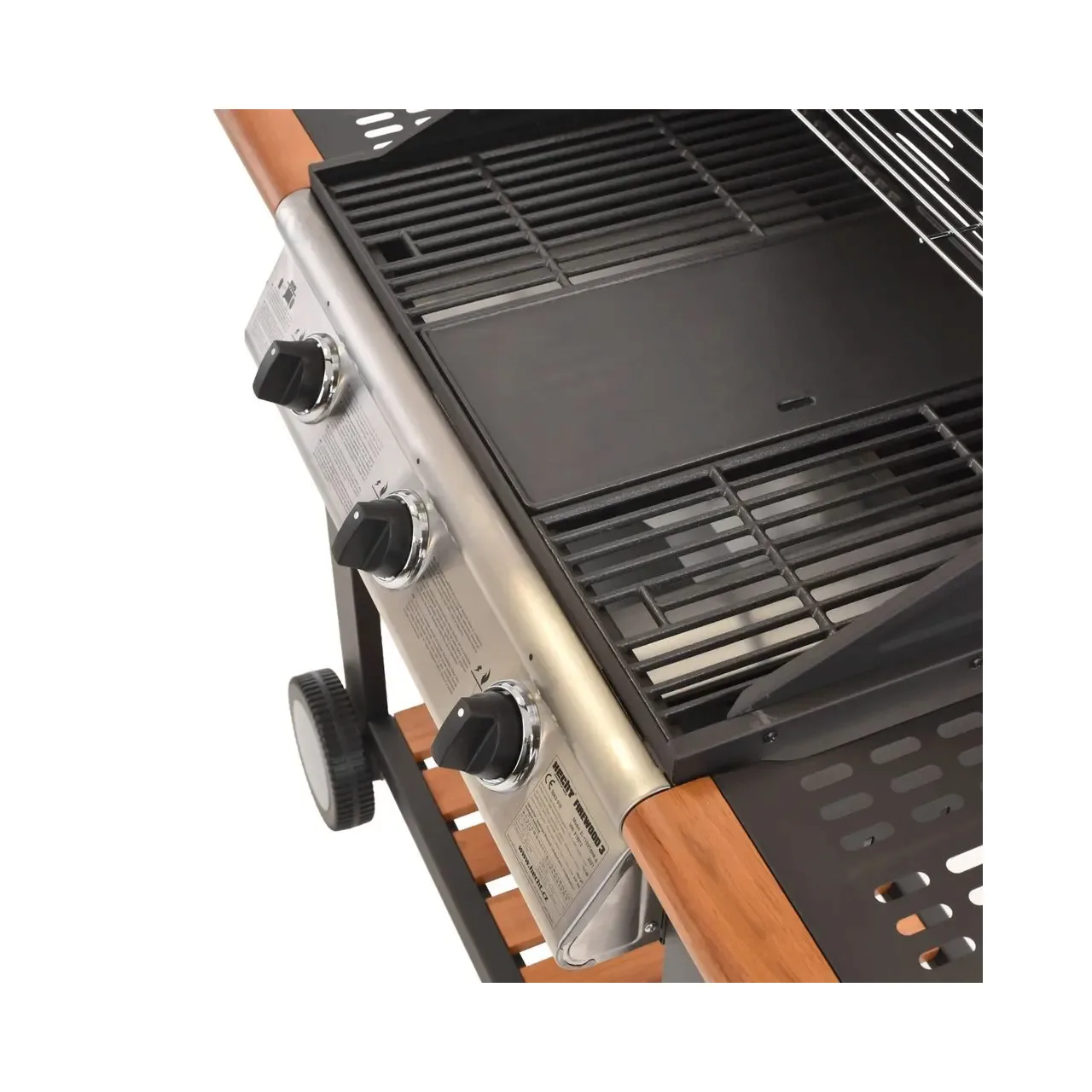 Gratar pe gaz cu 3 arzatoare HECHT FIREWOOD 3, 10.5 kW, gratar din fonta, cu termometru, roti pentru transport, 130x108x50 cm 2