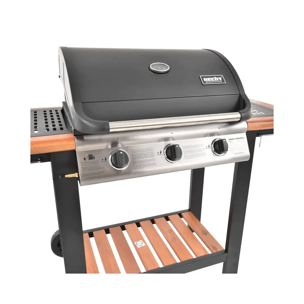 Gratar pe gaz cu 3 arzatoare HECHT FIREWOOD 3, 10.5 kW, gratar din fonta, cu termometru, roti pentru transport, 130x108x50 cm 3