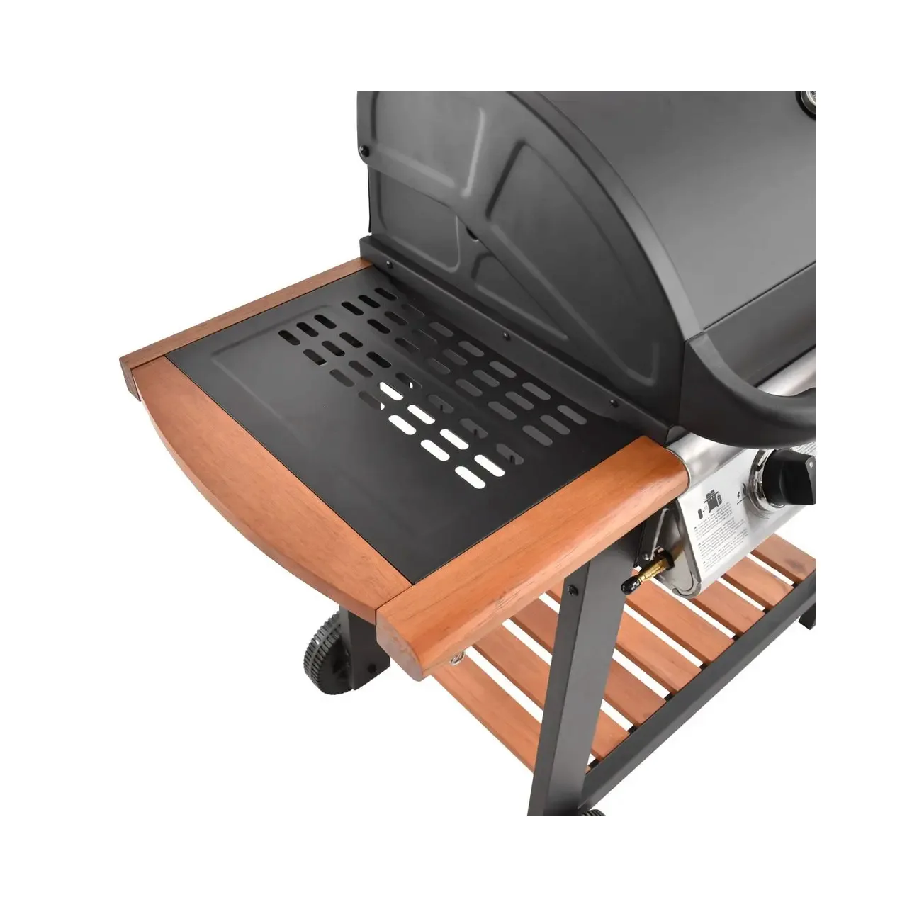 Gratar pe gaz cu 3 arzatoare HECHT FIREWOOD 3, 10.5 kW, gratar din fonta, cu termometru, roti pentru transport, 130x108x50 cm 4