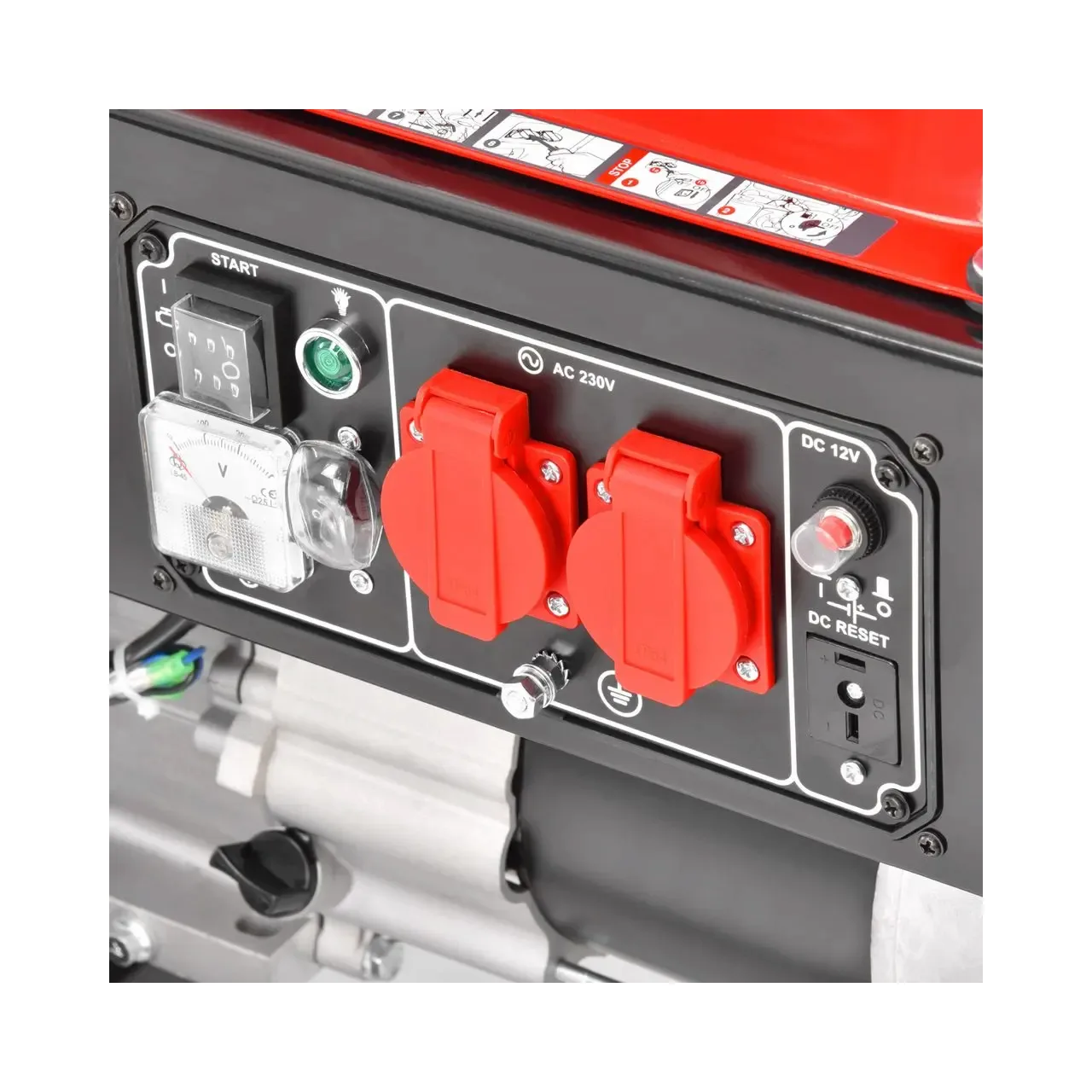 Generator de curent monofazat Hecht GG 3300 W, motor benzina 4T, 208 CC, max 3000 W, cu AVR, 2 x priza 230V - 16A, 1 x priza 12V 3