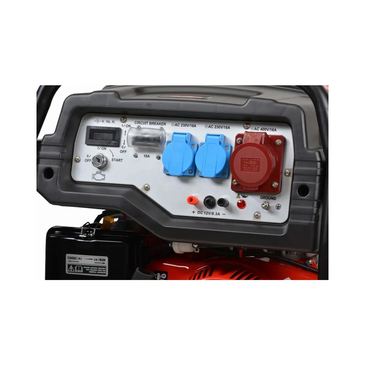 Generator de curent trifazat HECHT GG 8000, motor benzina, 4 timpi, 420 CC, 6.5 kW, max 7 kW, cu roti si maner 9