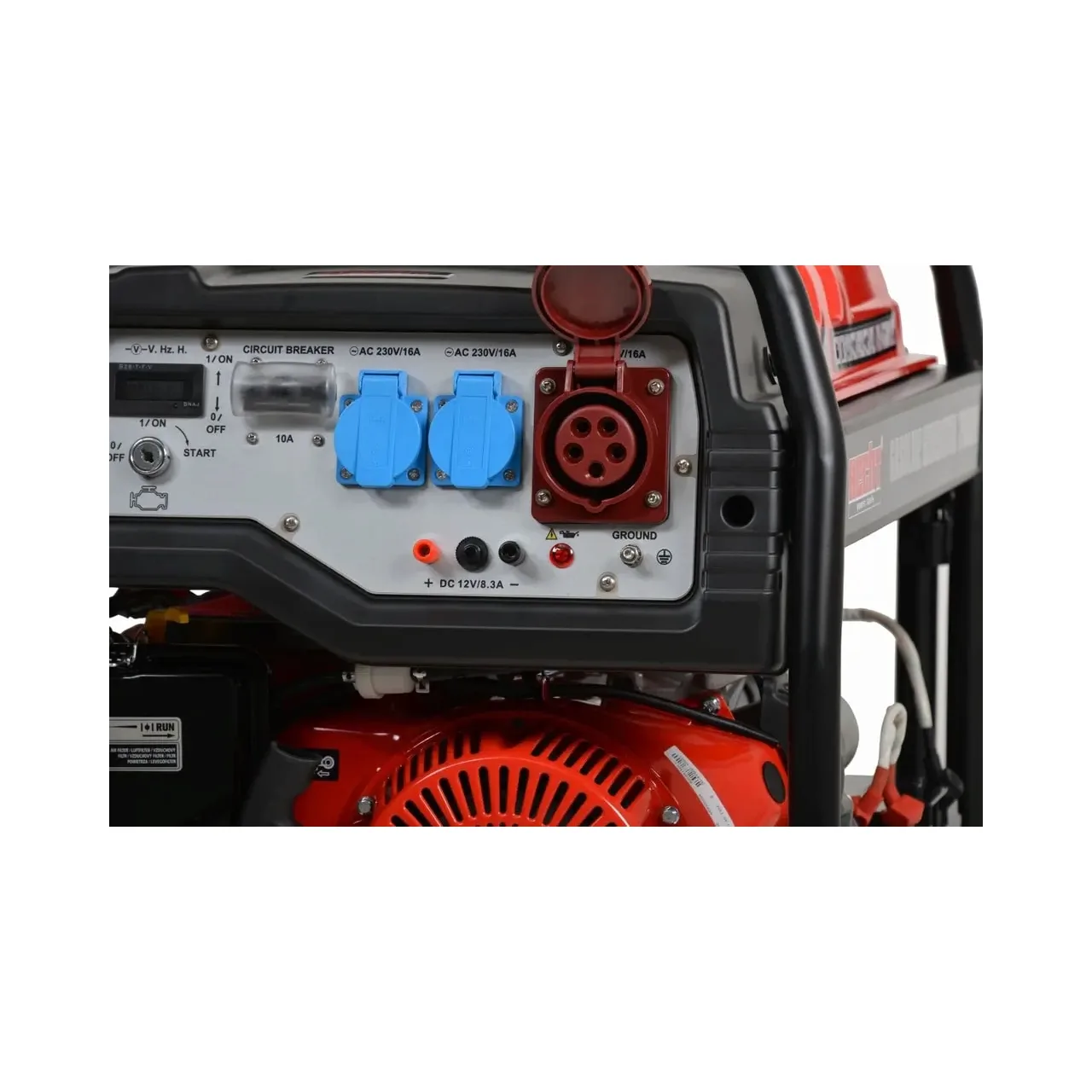 Generator de curent trifazat HECHT GG 8000, motor benzina, 4 timpi, 420 CC, 6.5 kW, max 7 kW, cu roti si maner 10