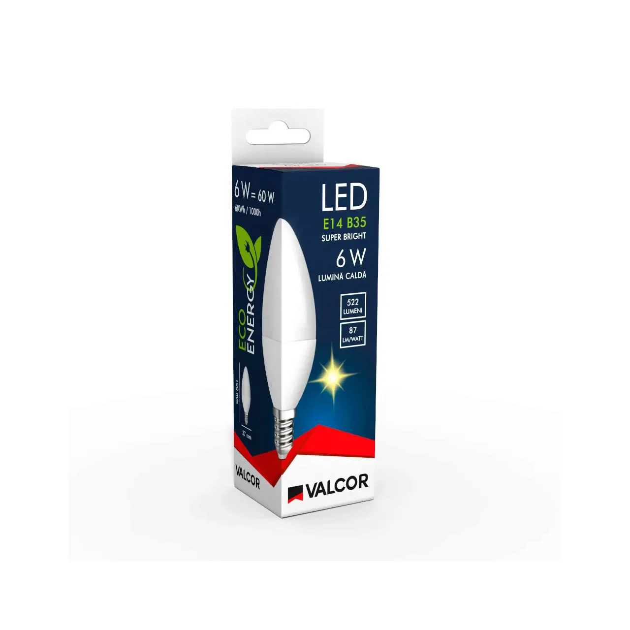 Bec LED lumanare B35 E14 6W lumina calda LC 3000K (include taxa timbru verde 0.40 lei) Valcor VLC11001 3
