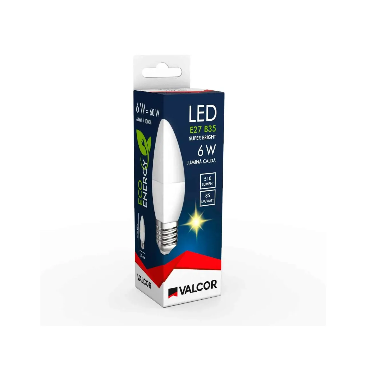 Bec LED lumanare B35 E27 6W lumina calda LC 3000K (include taxa timbru verde 0.40 lei) Valcor VLC11003 2