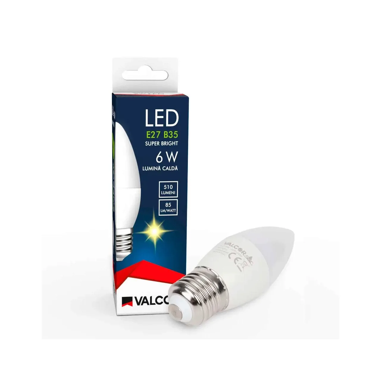 Bec LED lumanare B35 E27 6W lumina calda LC 3000K (include taxa timbru verde 0.40 lei) Valcor VLC11003 3