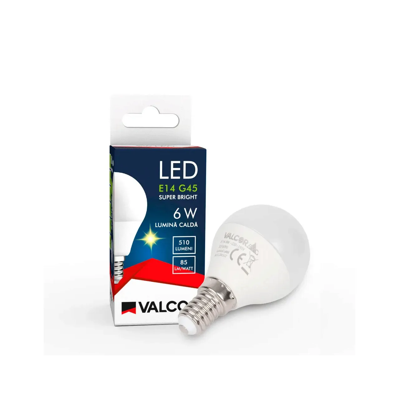Bec LED sferic G45 E14 6W lumina calda LC 3000K (include taxa timbru verde 0.40 lei) Valcor VLC11005 3
