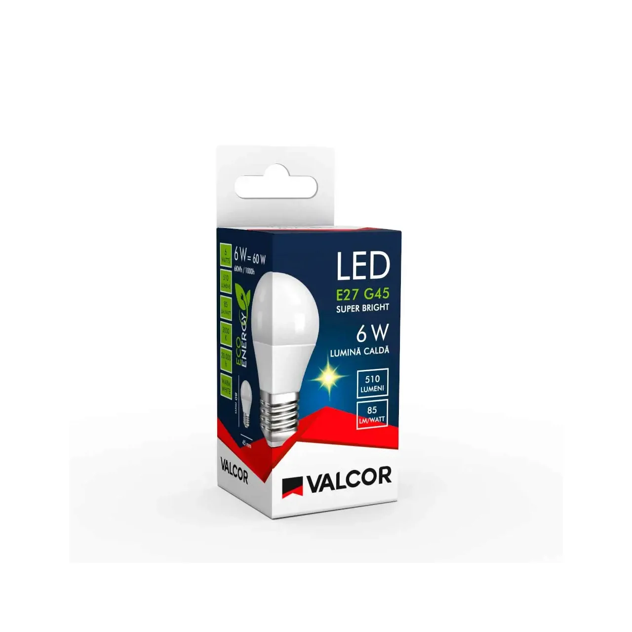 Bec LED sferic G45 E27 6W lumina calda LC 3000K (include taxa timbru verde 0.40 lei) Valcor VLC11007 2