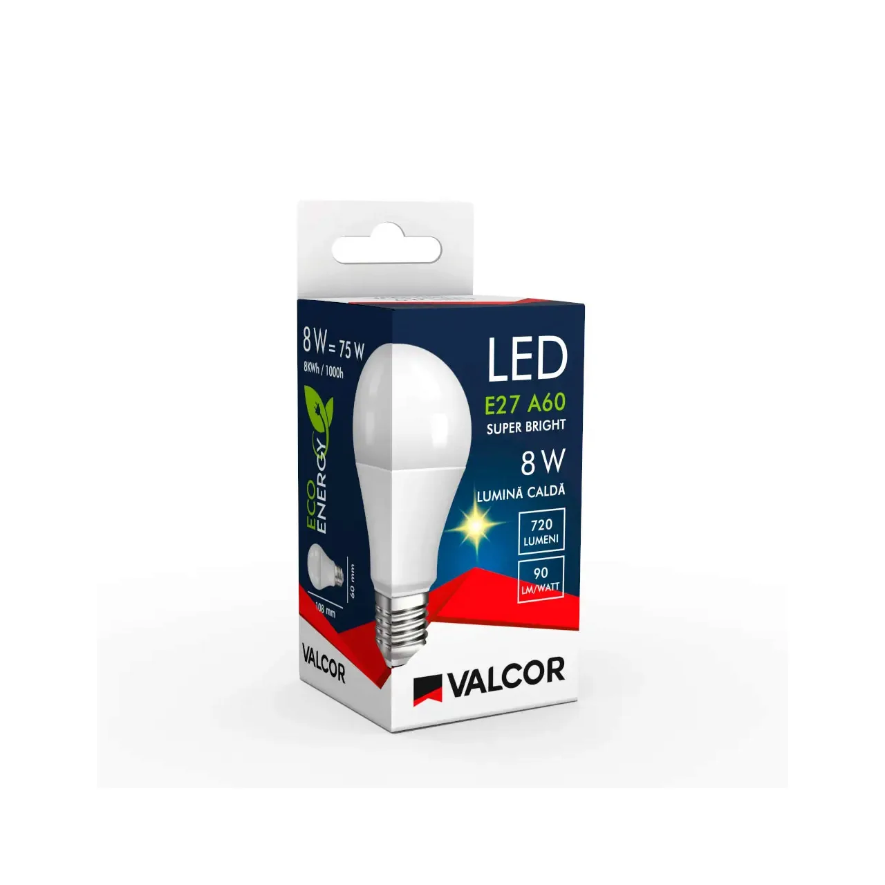 Bec LED A60 E27 8W lumina calda LC 3000K (include taxa timbru verde 0.40 lei) Valcor VLC11009 2