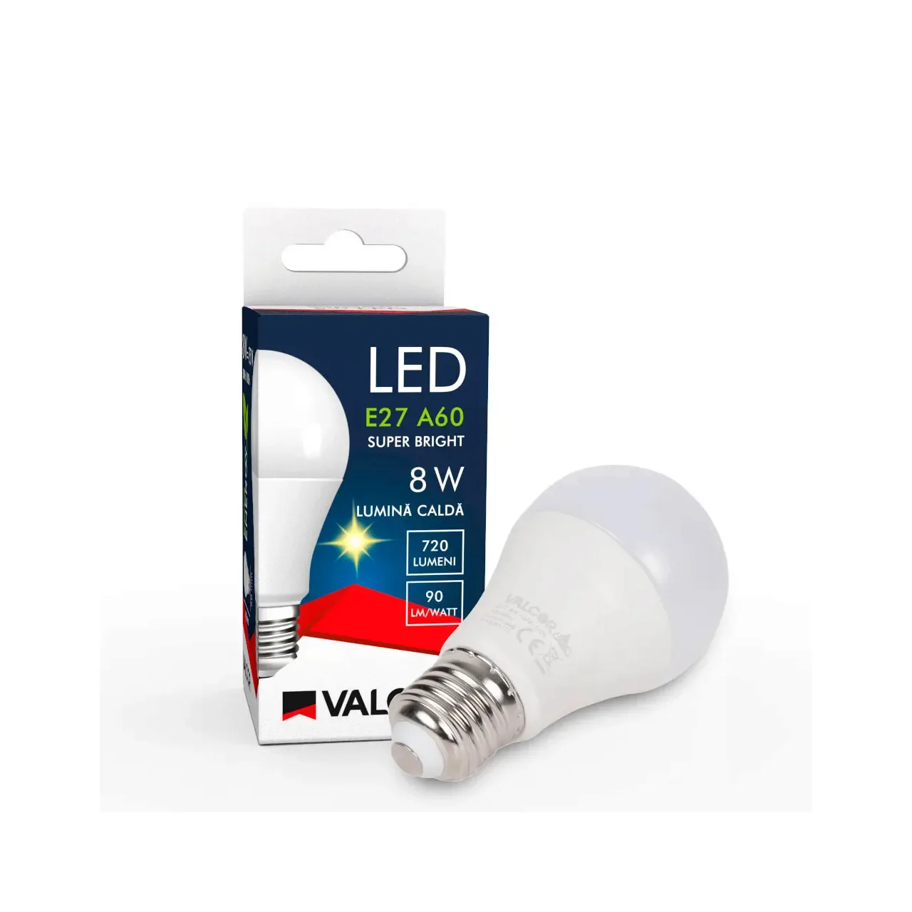 Bec LED A60 E27 8W lumina calda LC 3000K (include taxa timbru verde 0.40 lei) Valcor VLC11009 3