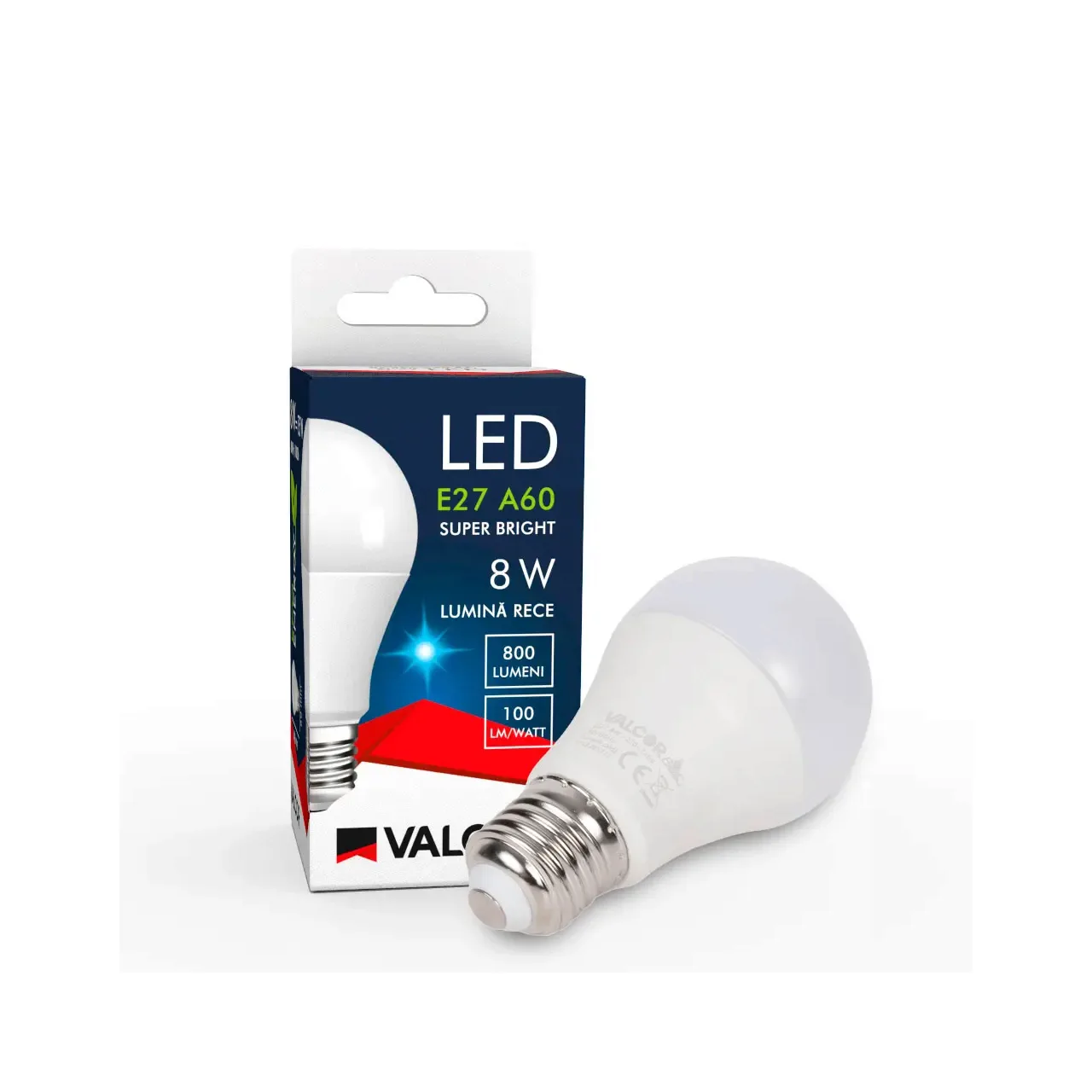 Bec LED A60 E27 8W lumina rece LR 6400K (include taxa timbru verde 0.40 lei) Valcor VLC11022 3