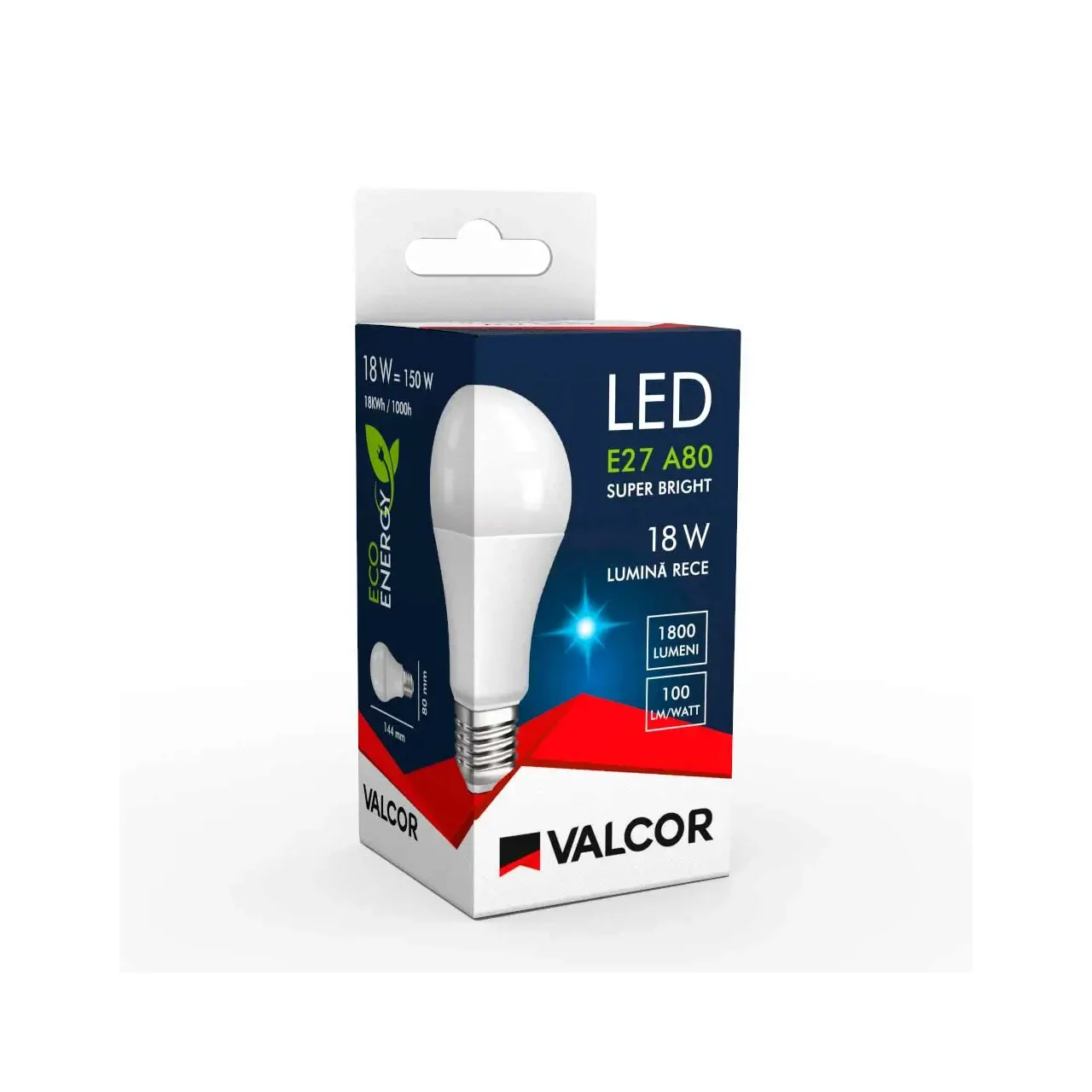Bec LED A75 E27 18W lumina rece LR 6400K (include taxa timbru verde 0.40 lei) Valcor VLC11026 2