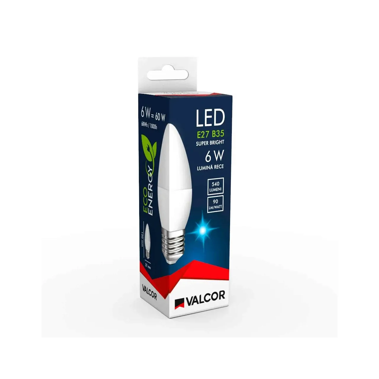 Bec LED lumanare B35 E27 6W lumina rece LR 6400K (include taxa timbru verde 0.40 lei) Valcor VLC11027 2