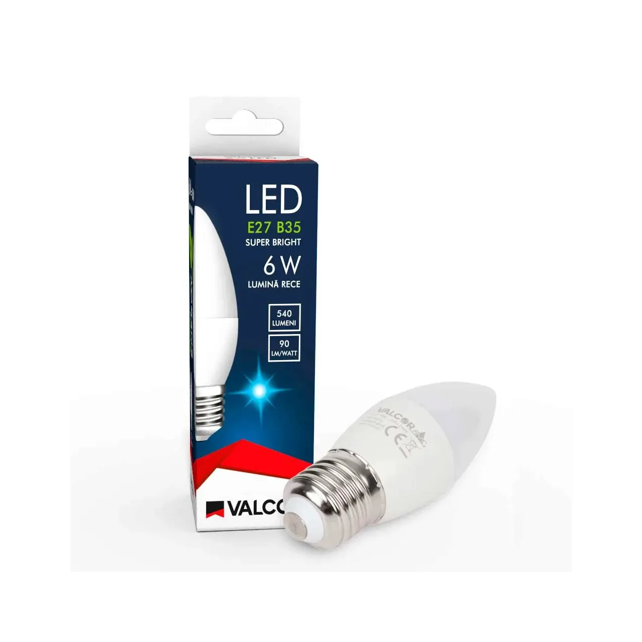 Bec LED lumanare B35 E27 6W lumina rece LR 6400K (include taxa timbru verde 0.40 lei) Valcor VLC11027 3
