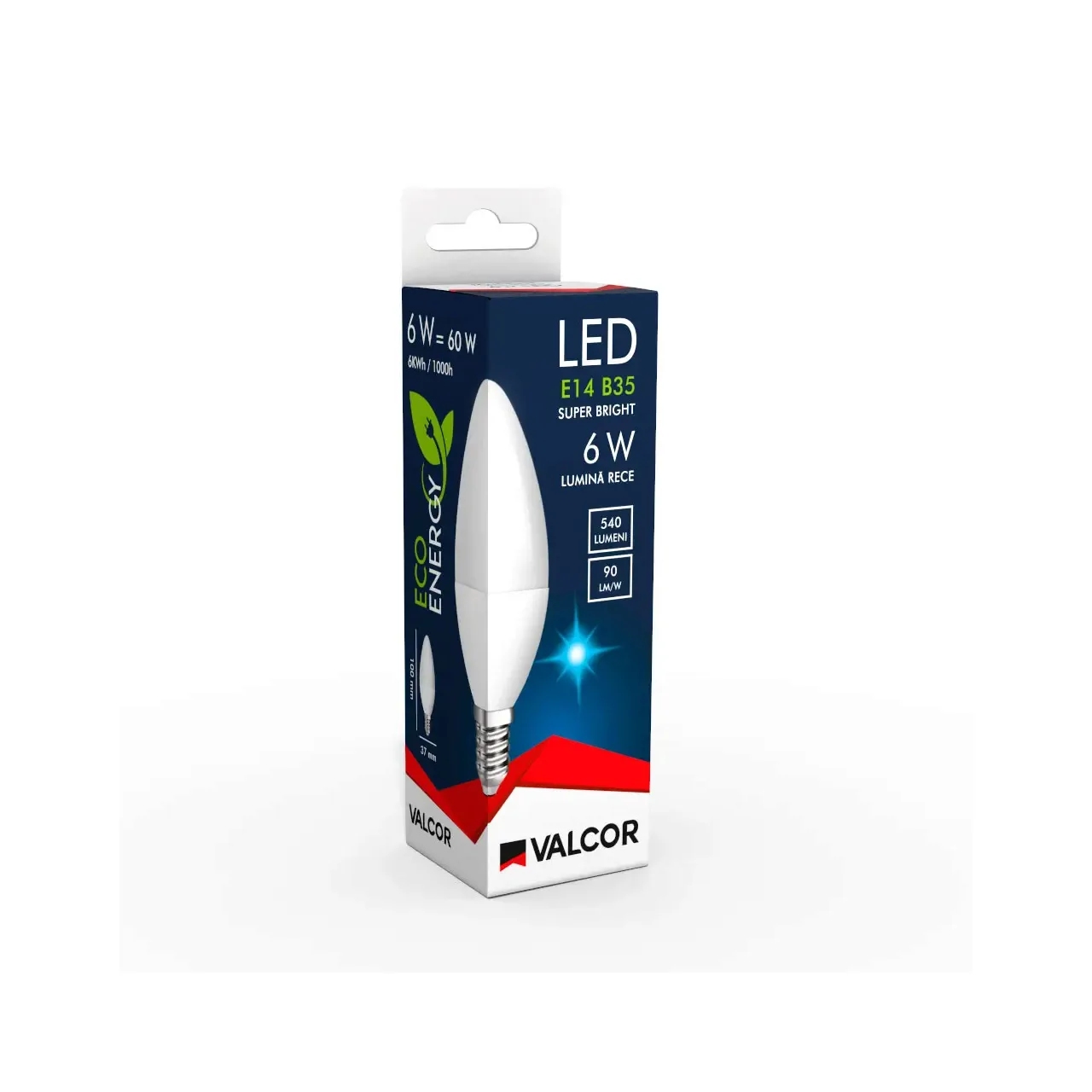 Bec LED lumanare B35 E14 6W lumina rece LR 6400K (include taxa timbru verde 0.40 lei) Valcor VLC11028 2