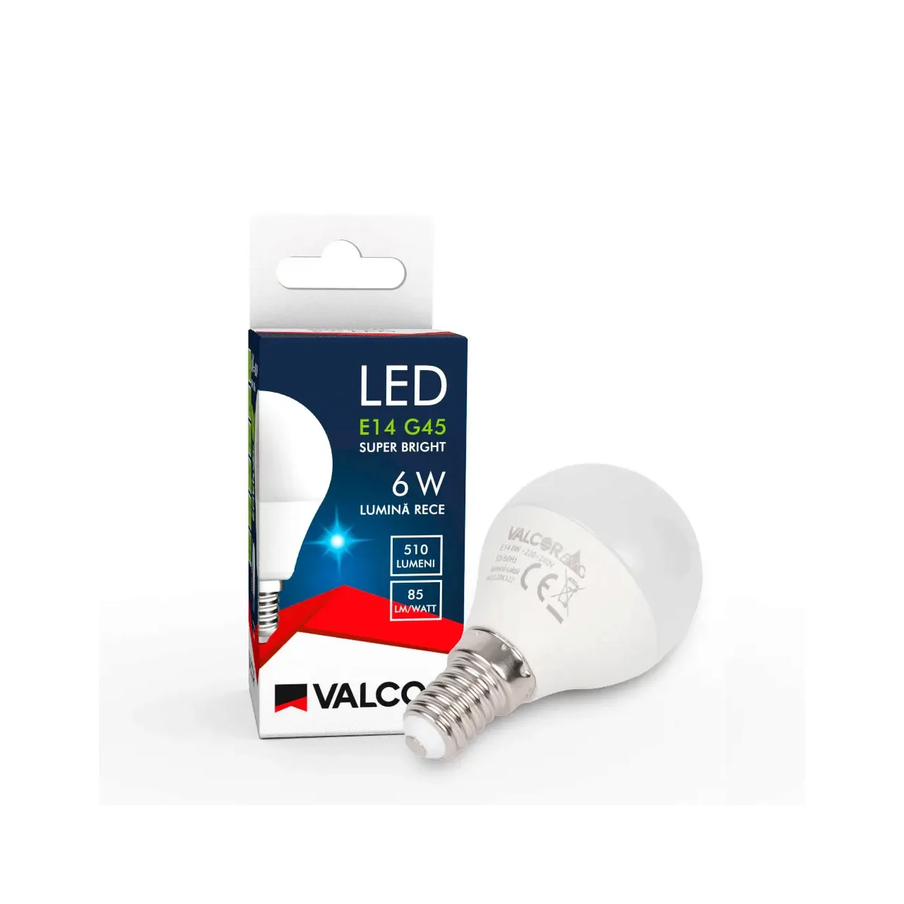 Bec LED sferic G45 E14 6W lumina rece LR 6400K (include taxa timbru verde 0.40 lei) Valcor VLC11029 3