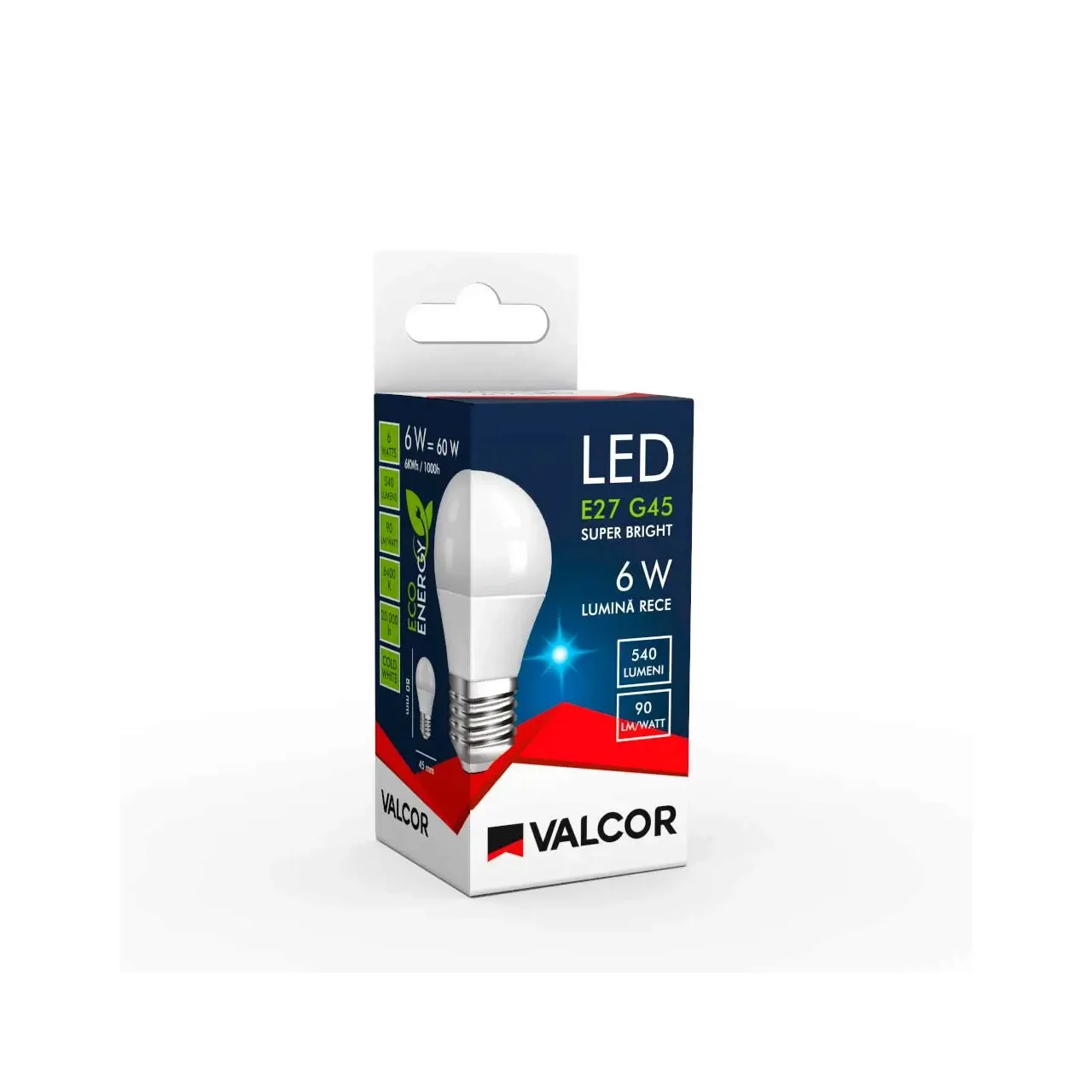 Bec LED sferic G45 E27 6W lumina rece LR 6400K (include taxa timbru verde 0.40 lei) Valcor VLC11030 3