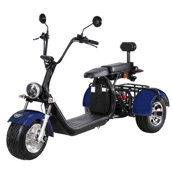 Scuter electric HECHT Cocis Max Blue, 3 roti, acumulator 60 V, 20 Ah, motor 1500 W, viteza maxima de 35 km/h, albastru