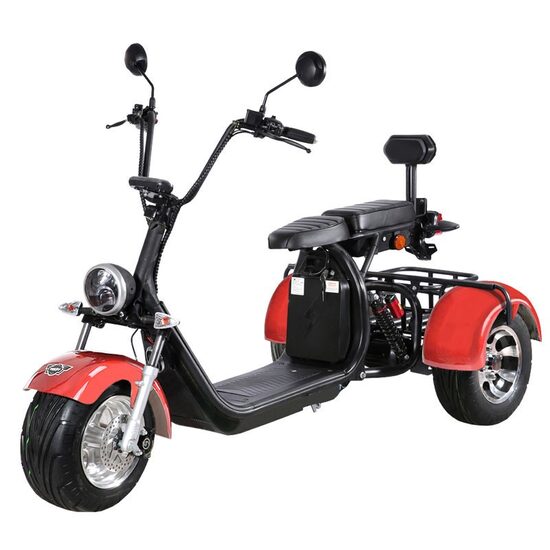 Scuter electric HECHT Cocis Max Red, 3 roti, acumulator 60 V, 20 Ah, motor 1500 W, viteza maxima de 35 km/h, rosu