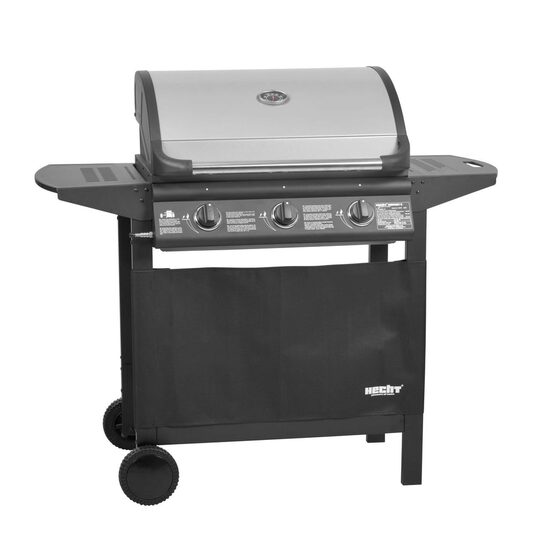 Gratar pe gaz cu 3 arzatoare HECHT Contact 3, 10.5 kW, suprafata gatit 62 x 42 cm, gratar din fonta, cu termometru, roti pentru transport
