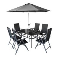 Set mobilier pentru gradina HECHT SHADOW SET, masa cu 6 scaune, umbrela de soare