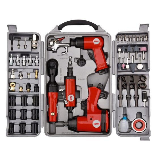 Kit 71 scule pneumatice HECHT 002075E, 6.3 bar, cheie de impact, polizor, ciocan pneumatic, pistol de suflat, cheie cu clichet, adaptoare