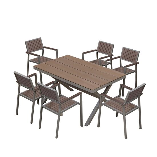 Set mobilier pentru gradina HECHT Lima Set 6, aluminiu/polywood, masa 150 x 90 x 75 cm, 6 x scaune 55 x 56 x 84 cm