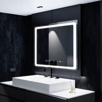Oglinda LED senzor Vectro cu functie dezaburire si ceas 80x60 cm colectia Marcello Funghi AT1CT-D1OC-RS1S-W09H