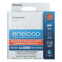 Incarcator Baterii Reincarcabile, Include 4x AA LR6 1900mAh, SMART & QUICK cu USB si Functie de PowerBank, Eneloop K-KJ87MCC40USB
