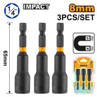 Cheie bit tubulara magnetica 1/4 8 mm set 3 de bucati. - Ingco AMN0831