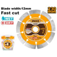 Disc diamantat segmentat 230 x10 mm industrial, pentru taierea pietrei, betonului si ceramicii - Ingco DMD012301