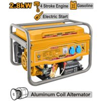 Generator curent electric, 2,8 kw, cu pornire automata motor 4 timpi, aparat portabil de curent pentru santier sau uz casnic - Ingco GE30005-1