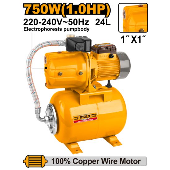 Hidrofor cu vas 24 l 750 w - Ingco JPT07508