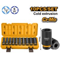 Trusa chei tubulare lungi impact 1/2 10 bucati, 10-24 mm - Ingco HKISSD12102L