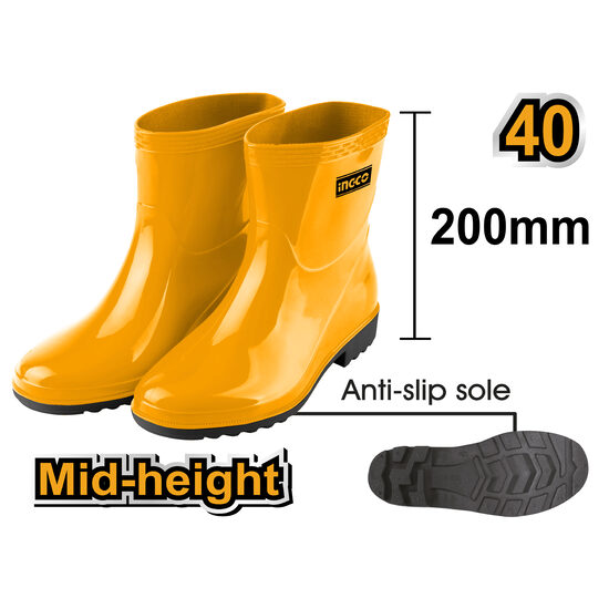 Cizme cauciuc galbene scurte 40, pentru protectie impotriva apei si murdariei - Ingco SSH102L.40