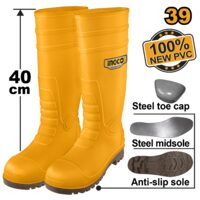 Cizme cauciuc galbene cu varf talpa metalica 43, pentru protectie impotriva apei si murdariei - Ingco SSH092S1P.43