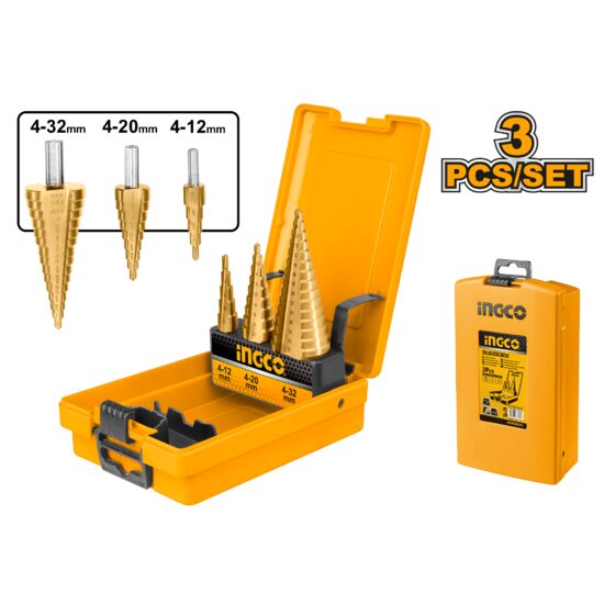 Set burghie in trepte conice 3 bucati, 4-32 mm - Ingco AKSDS0301
