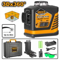 Nivela cu laser verde 3 d, 12 linii, valiza, acumulator inclus, suport cu magnet - Ingco HLL255245
