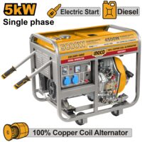 Generator de curent 5 kw motor diesel, 9 cp, aparat portabil de curent pentru santier sau uz casnic - Ingco GDE50001