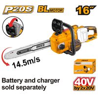 Drujba electrica 40 v cu motor fara perii 16" 400 mm, 14,5 m/s fara acumulator - Ingco CGSLI40168