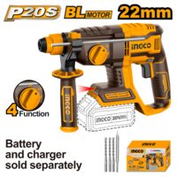 Ciocan rotopercutor picamer 20 v, 2 j, 5000 pm, brushless, sds plus fara acumulator, pentru daltuire si gaurire in beton - Ingco CRHLI20208