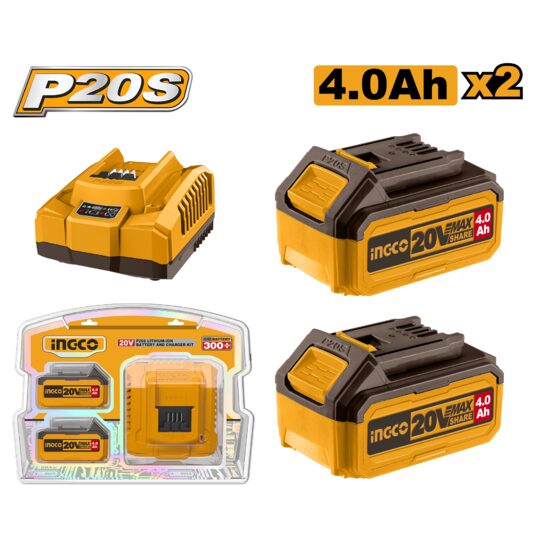 Baterie (acumulator) 20 v 4 ah set 2 bucati cu incarcator p20 s - Ingco FBCPK1424