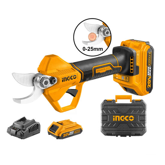 Foarfeca electrica pentru gradina 20 v cu 1 acumulator si geanta - motor fara perii, pentru taiatul ramurilor si gardurilor vii - Ingco CSSLI202581