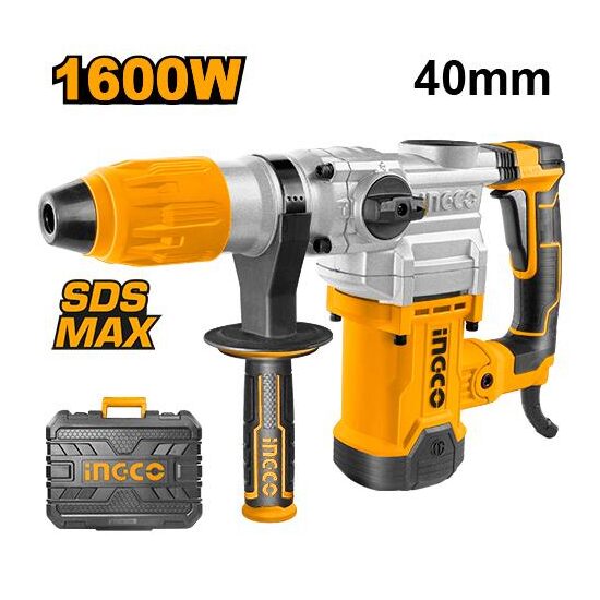 Ciocan rotopercutor 1600 w, 10 j, 3850 bpm, 630 rpm, sds max, perii zerva, pentru daltuire si gaurire in beton - Ingco RH1600388