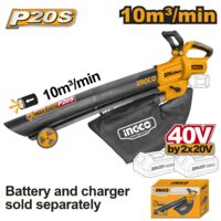 Suflanta si aspirator electric frunze cu sac 40 v x2 20 v, fara acumulator - Ingco CABLI2003