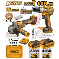Masina de gaurit si polizor unghiular flex cu 2 acumulator 2/4 ah si incarcator bormasina p20 s, pentru taiere si slefuire a metalului si pietrei - Ingco CKLI20273E