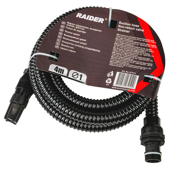 Furtun de aspirație Ø1" 4m cu sita si supapă antiretur RD, Raider Garden Tools 071111