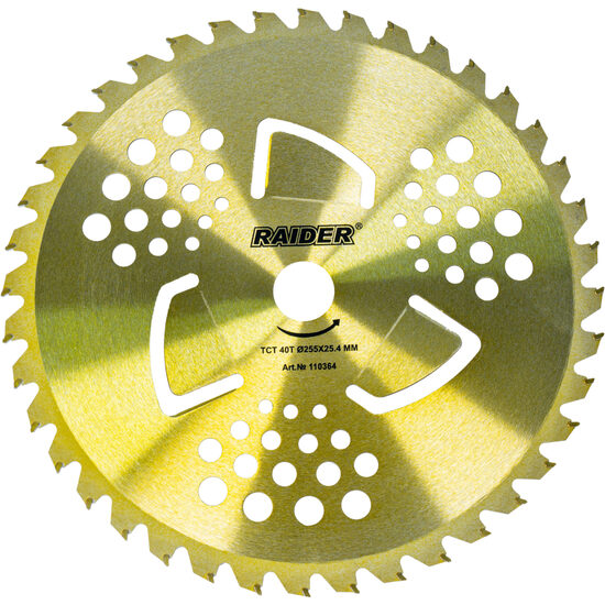 Lama motocoasa disc cu 40 de dinti Ø255x25.4mm vidia galben, Raider Garden Tools 110364