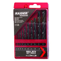 Set burghie 10pcs. Ø1, 2, 3, 4, 5, 6, 7, 8, 9, 10mm HSS-R, Raider Power Tools 157111